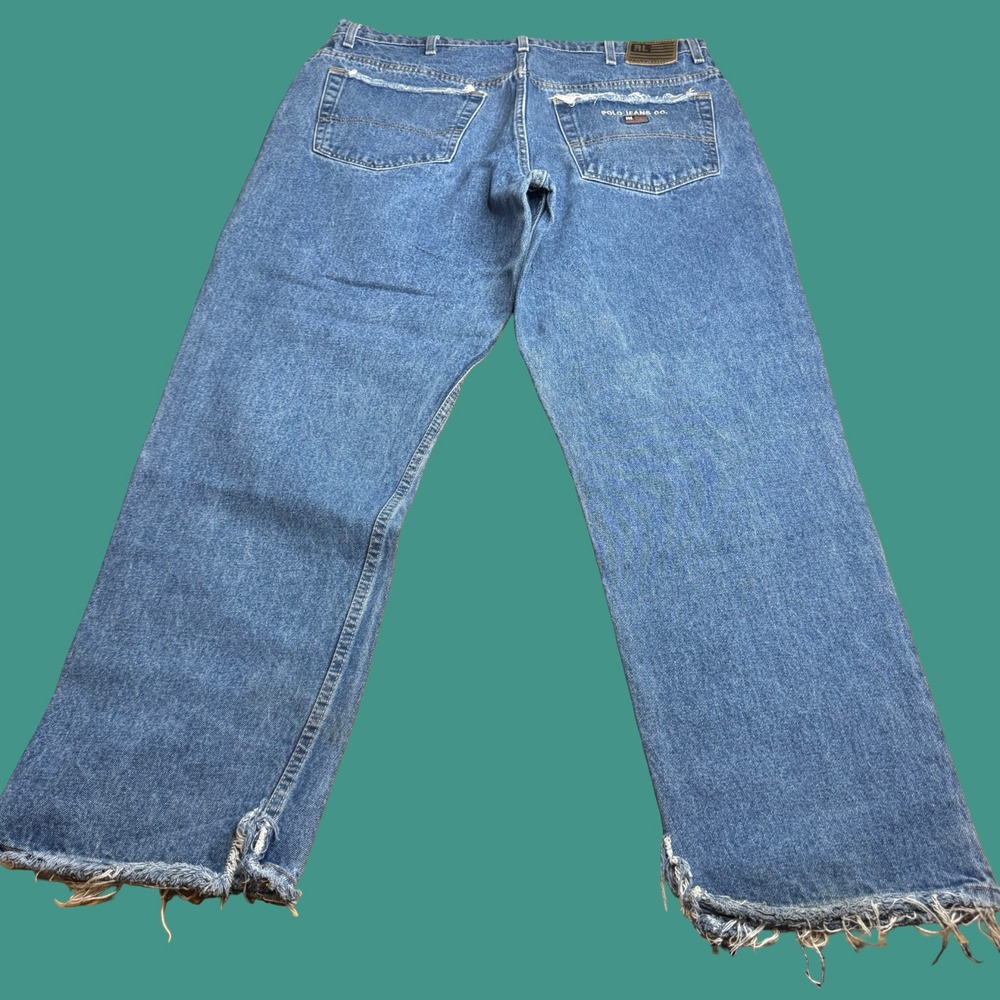 Vtg Polo Ralph Lauren Jeans Mens 40x32 Blue Wide Leg 90s Hip Hop Distressed